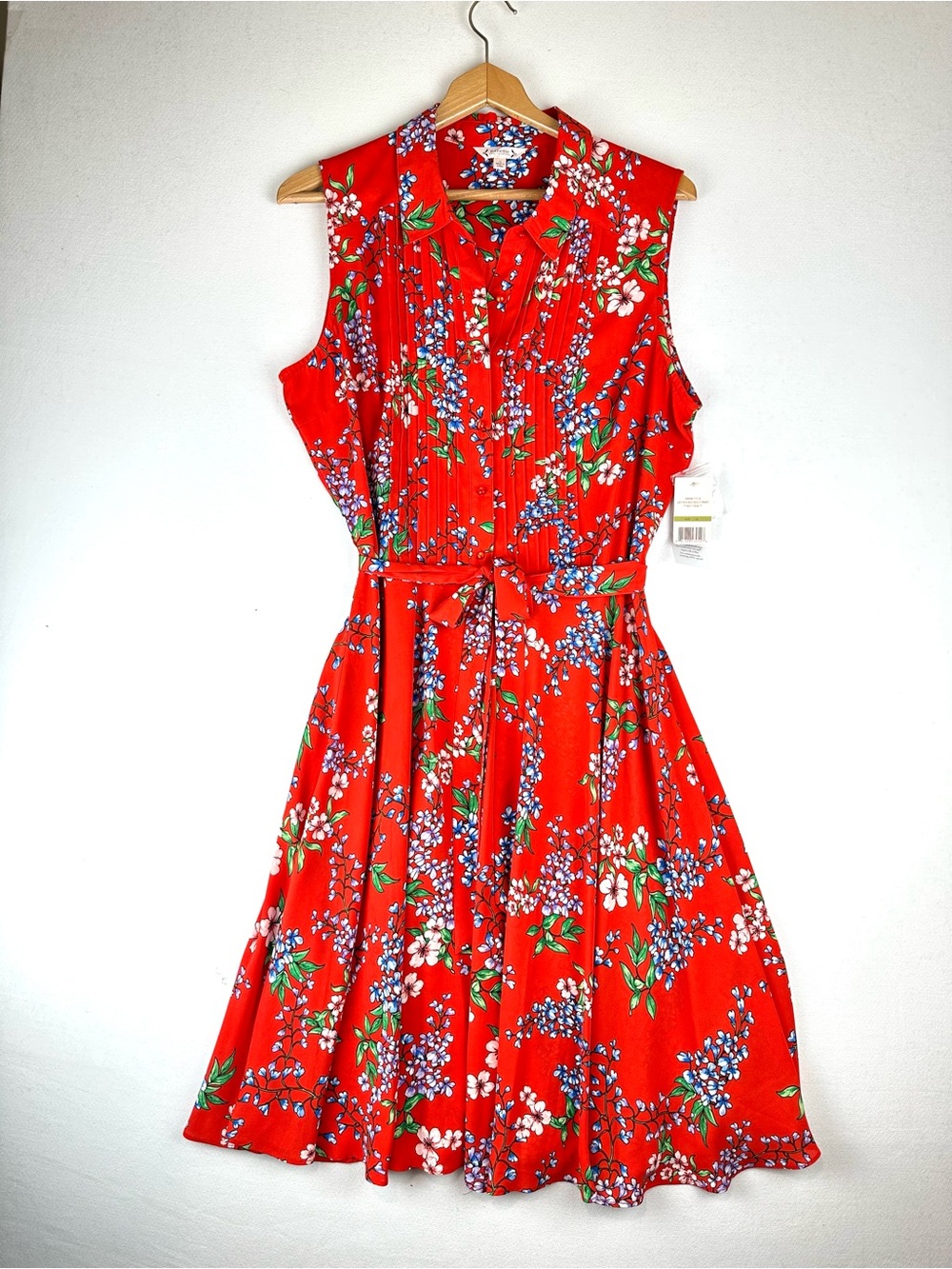 Nanette Lepore Floral‎ Sleeveless Pintuck Dress Lipstick Red NWT
